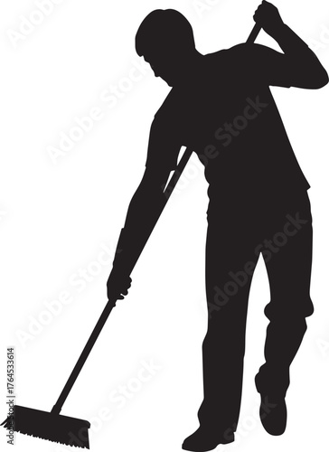 Worker with a broom. Vector illustration ready for vinyl cutting.