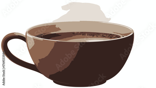 Steaming hot coffee in a brown ceramic cup, a comforting warm beverage perfect for a morning boost or a cozy break. Vector illustration.