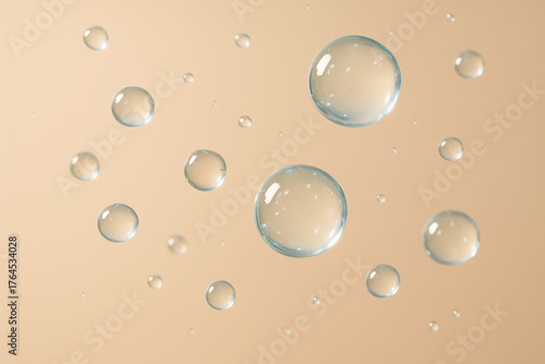 Wallpaper Mural Clear floating water bubbles on soft beige background, minimalistic purity and cleanliness concept with light reflections Torontodigital.ca