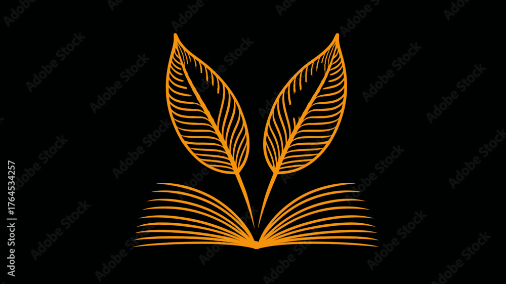 Fototapeta premium Elegant golden book with two feather quills on a black background, symbolizing literature, knowledge, education, and creative writing