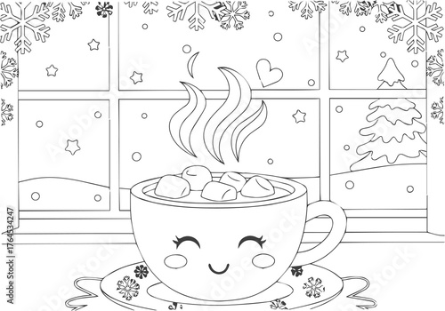 Cozy Winter Coloring Page Book Marshmallow Cocoa for Creative Relaxation & Festive Fun. 2