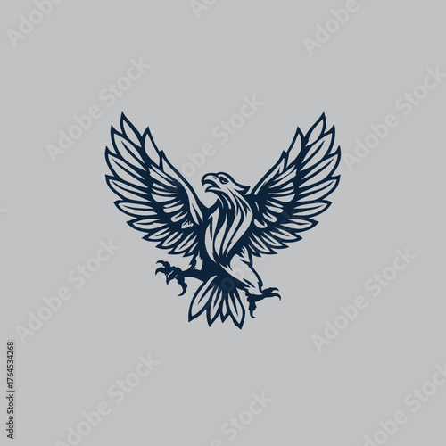 Powerful majestic eagle vector illustration with outstretched wings, a strong bird of prey mascot or heraldic logo design concept.