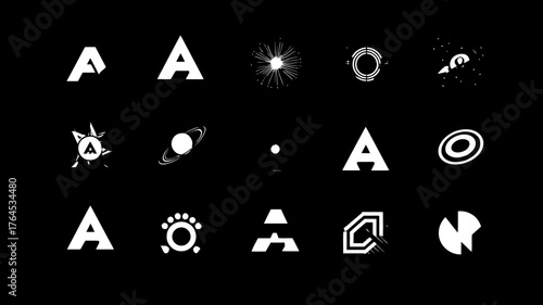 Diverse Collection of Abstract Letter A Logos and Geometric Shapes Vector Art, Black and White Design Elements for Branding