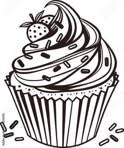 Delicious dark chocolate cupcake with sprinkles a sweet treat for any occasion isolated on transparent background