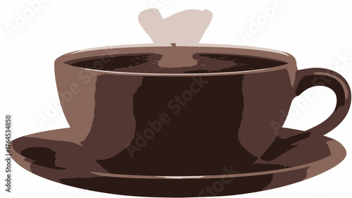 Stylized illustration of a brown coffee cup with saucer and heart-shaped steam rising, perfect for hot beverage concepts.