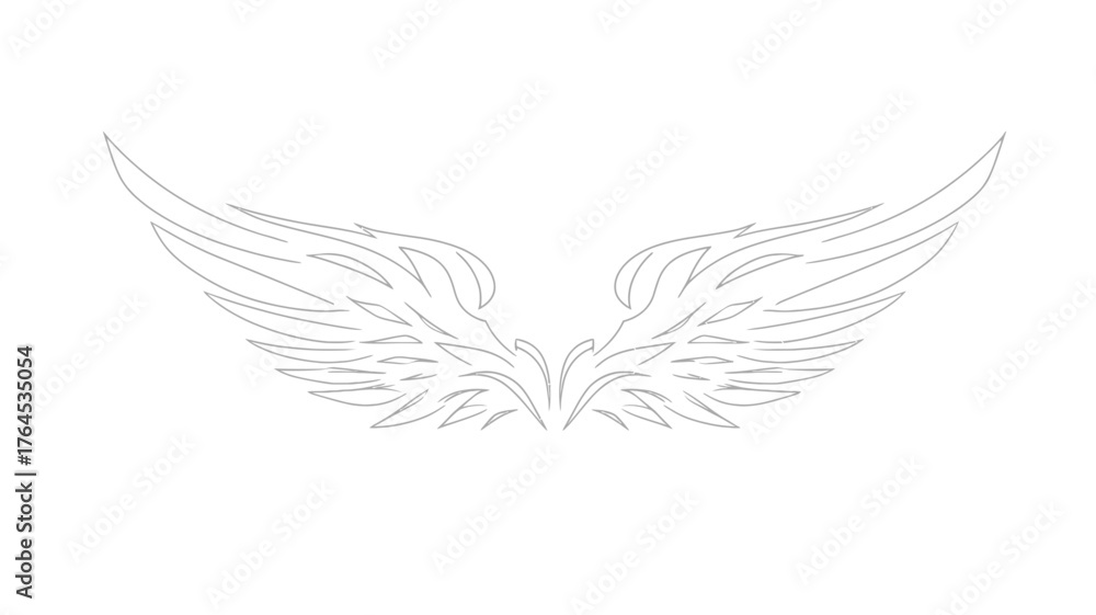 Obraz premium Vector illustration of elegant stylized white feathered wings, a symbolic graphic element perfect for design projects representing freedom, spirit, and ascent.