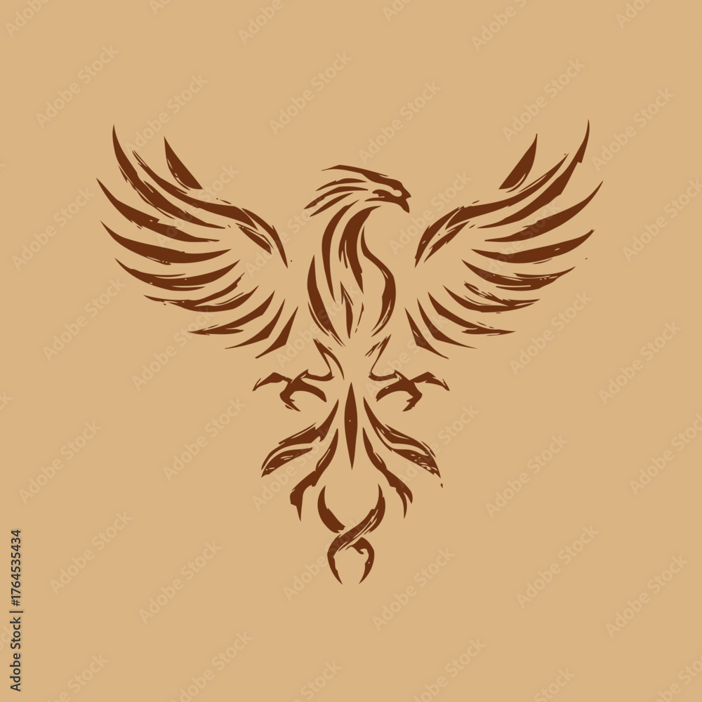 Fototapeta premium Abstract brush stroke eagle or phoenix vector illustration. Powerful mythological bird symbol of strength, freedom, and triumph, tribal art.