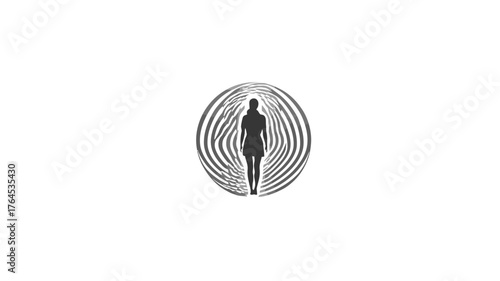 Abstract silhouette of a standing human figure with radiating lines, symbolizing inner energy, spiritual growth, mindfulness, and meditation.