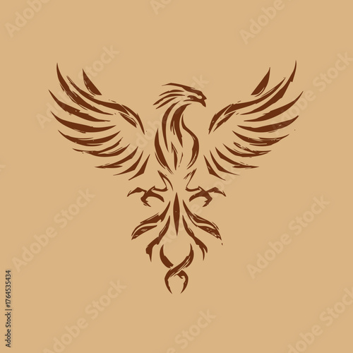 Abstract brush stroke eagle or phoenix vector illustration. Powerful mythological bird symbol of strength, freedom, and triumph, tribal art.