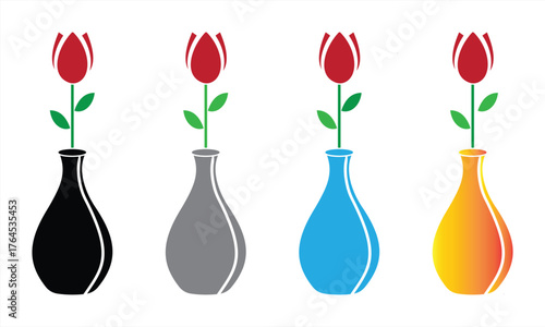 Colorful Flower Vase with Red Tulip Illustration