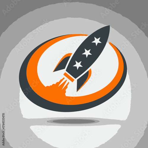 Dynamic rocket launch icon symbolizing business startup, innovation, success, and rapid growth. Vector illustration for technology and progress.