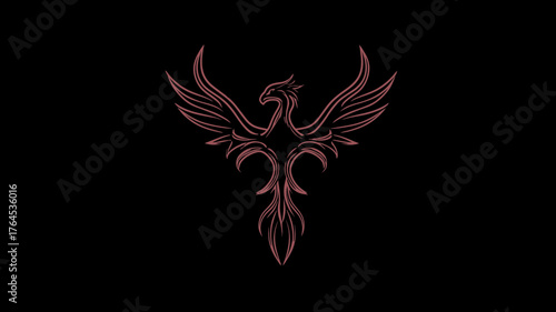 Stylized Phoenix mythical bird emblem with ornate details on a black background, representing rebirth, strength, and transformation.