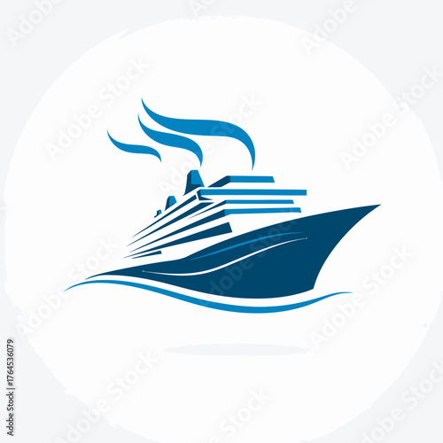Stylized Blue Cruise Ship Vector Icon - Modern Ocean Liner Graphic for Travel, Vacation, and Sea Voyage Concepts