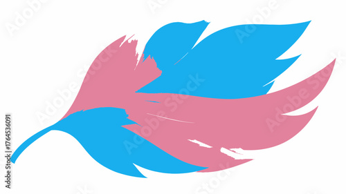 Stylized feather graphic in pastel pink and blue colors, symbolizing gender identity, freedom, and acceptance.