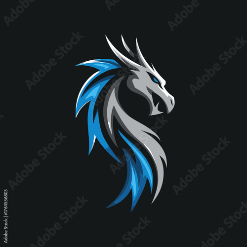Wallpaper Mural Dynamic blue and gray dragon head illustration for gaming, esports, and fantasy themes. Powerful mythical creature mascot vector. Torontodigital.ca