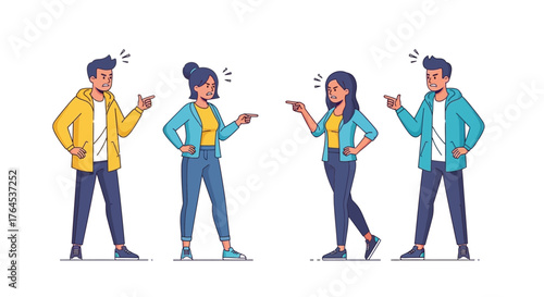 vector of young people standing arguing