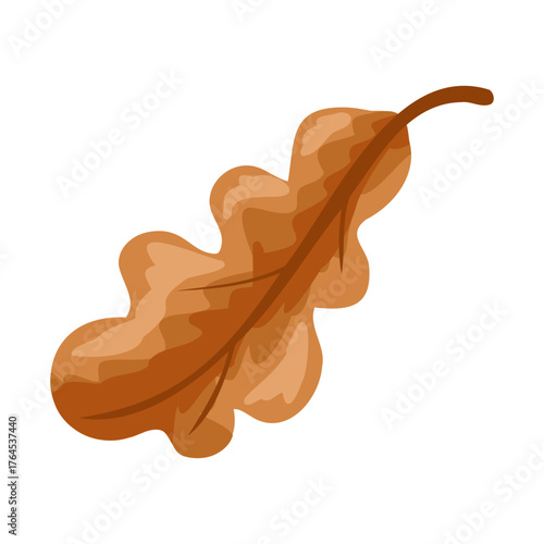 Single orange oak leaf in autumn colors. Vector hand drawn illustration for fall decor, packaging design, seasonal print, Halloween or Thanksgiving card, sticker