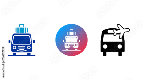 Charming travel bus with luggage icon, perfect for vacation planning designs, summer holiday promotions, and transportation service branding with vibrant colors