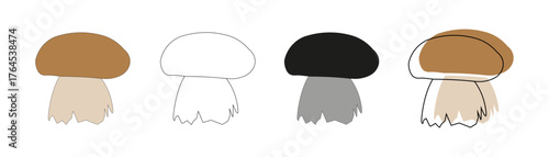 set of mushrooms growing in the forest graphic drawing