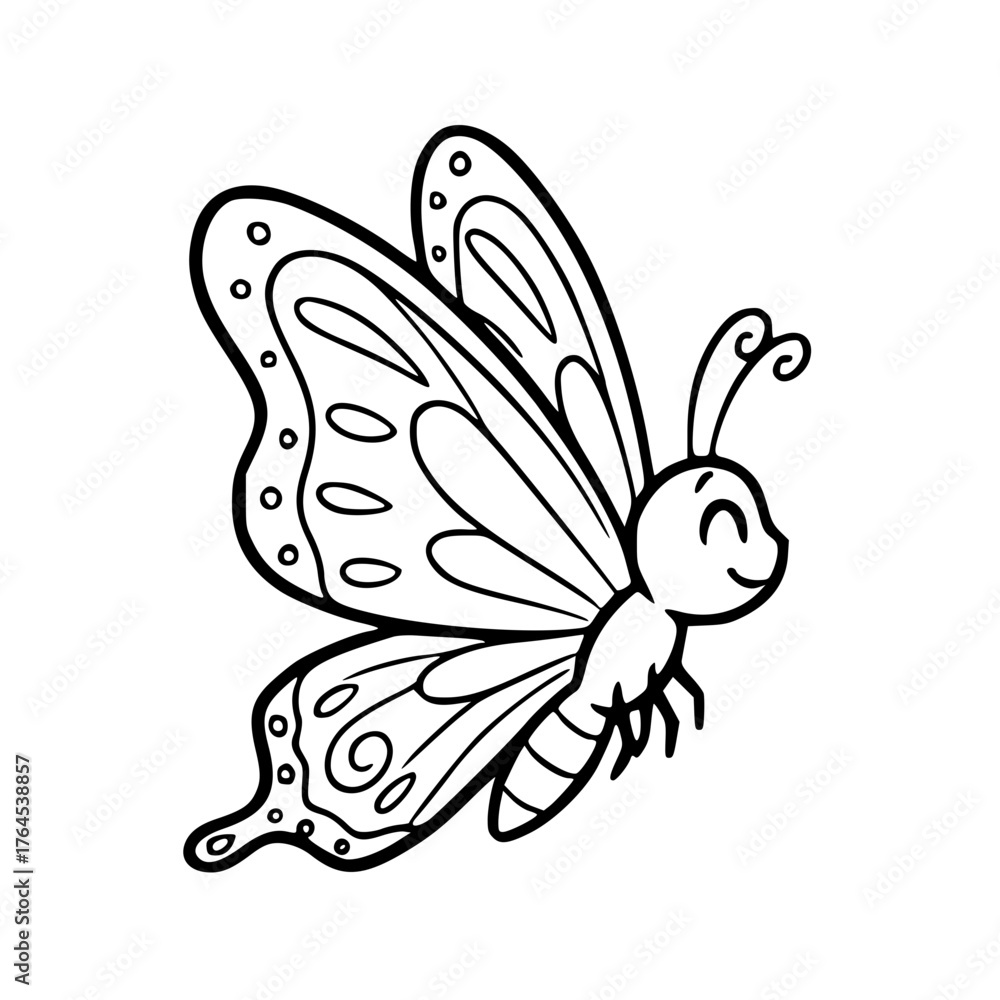 Obraz premium Cute butterfly line art black white