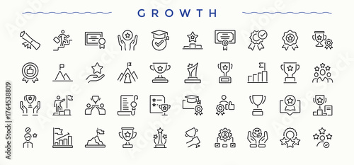 Growth linear icon set. Business thin icons set. Minimalist editable vector stroke. Profession icon. Editable vector.