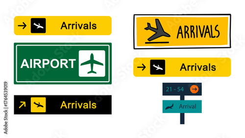 Find Your Way to Arrivals with These Airport Sign Designs, Perfect for Travel Guides, Transportation Apps, or Aviation Themed Projects and Modern Designs