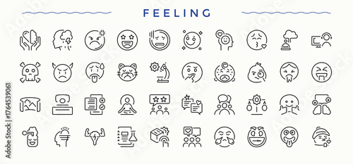 Set of feeling line icon. Includes symbols for cardio, art, valentine, heartbeat and more. Modern vector illustration. Love icon set in linear style. Editable vector. Pixel perfect.