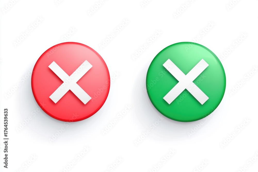 Obraz premium Red and Green Checkmark Icons on White Background: Choice, Decision, and Approval