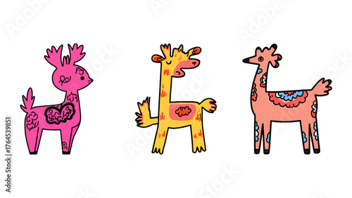 Funky Animal Illustrations for Children's Designs: A Collection of Playful Deer, Giraffe, and Llama Characters, Perfect for Whimsical Projects and Creative Ideas