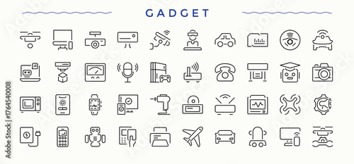 Gadget modern icon set. Tablet icon. Thin UI icons. Contains such symbols as smartphone, laptop, mobile, electronic, tech, hardware and more. Editable stroke vector art.