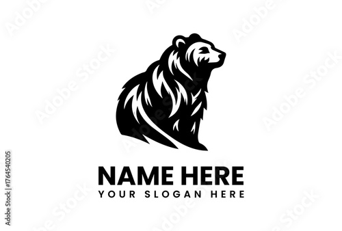 Bold Black Bear Logo with Detailed Fur and Profile View.