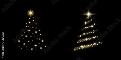 Golden Winter Spruce Glitter Overlay.Christmas Tree Sparkle