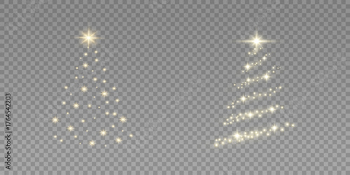 Golden Winter Spruce Glitter Overlay.Christmas Tree Sparkle