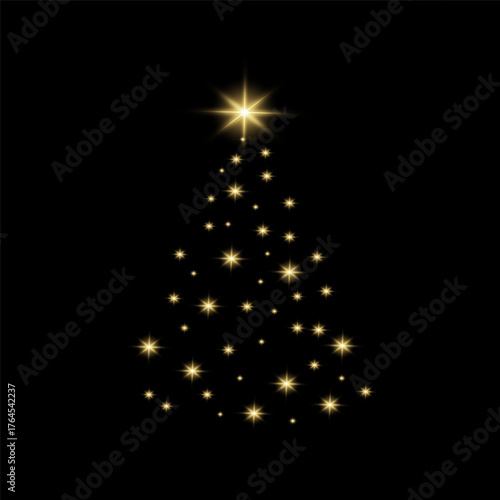 Golden Winter Spruce Glitter Overlay.Christmas Tree Sparkle