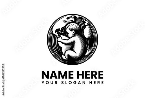 Engraved Illustration of a Fetus Within a Globe Symbolic of Life.
