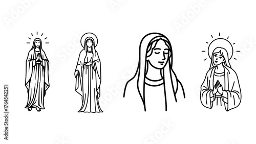 Four Religious Figures in an Array of Poses, Symbolic of Faith, Grace, and Divine Femininity for Inspiration and Spiritual Contemplation