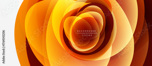 Abstract orange layers create swirling floral pattern. Text reads background design within central circle. Modern, vibrant visual.