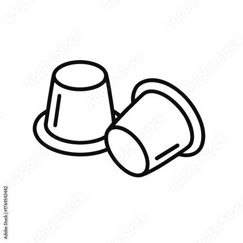 Minimal line icon of two coffee capsules for single-serve machines, symbolizing convenience and modern coffee consumption