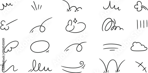 Assortment of Hand Drawn Black Doodle Elements and Symbols on White Background Keywords: doodle, hand drawn, sketch, scribble, icon, symbol, element