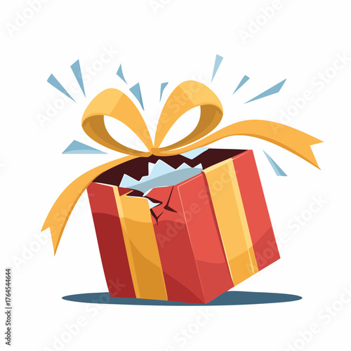 A carefully wrapped present has been clumsily dropped, its bow unravelled and paper torn.