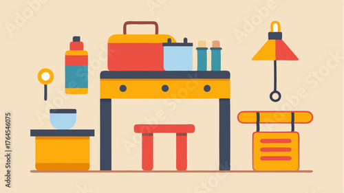 A work station set up with assembly instructions and necessary supplies highlighting the organization behind the volunteer effort.