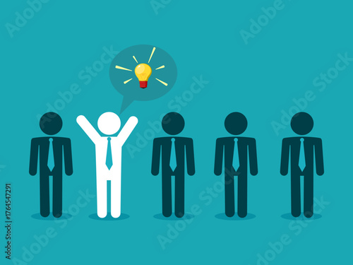 Stand Out from the Crowd, Creative Businessman with Bright Idea and Innovation Concept