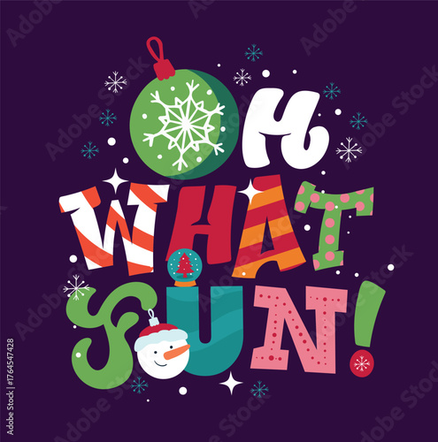 Oh what fun - cute hand drawn doodle lettering postcard. Happy winter holidays