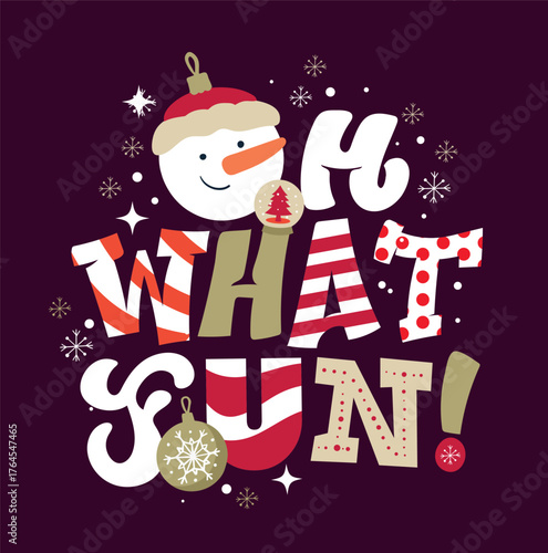 Oh what fun - cute hand drawn doodle lettering postcard. Happy winter holidays