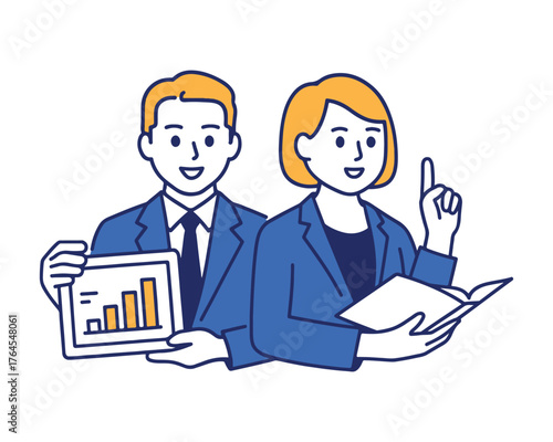 Simple Illustration of Two Businesspeople Proposing Business Improvements