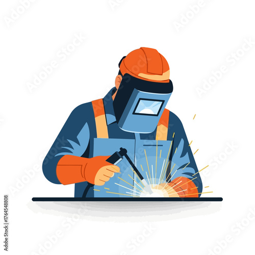 Industrial Welder Working with Protective Mask