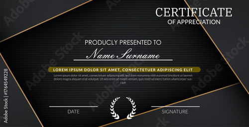 creative certificate of appreciation best award template with black golden list overlap background, Use for print, certificate, diploma, graduation eps10 vector template