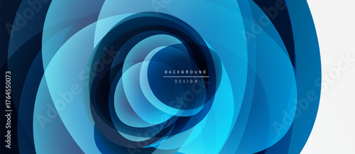 Abstract blue layers create swirling tunnel illusion. Gradient shades suggest depth, motion, futuristic design elements.