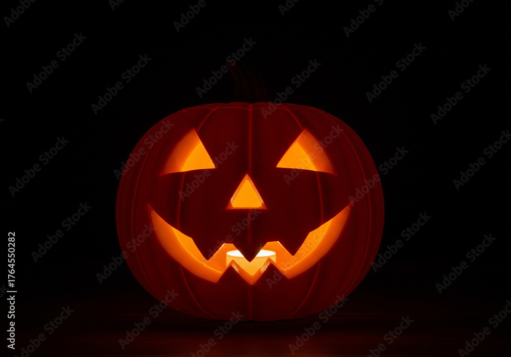 Fototapeta premium Spooky Jack-O'-Lantern with Candle Light on a Dark Background