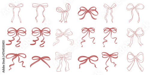 Collection of Hand-Drawn Bows in Various Styles and Sizes